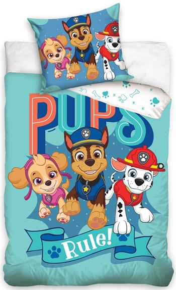 Billede af Paw Patrol sengetøj - 150x210 cm - Pups Rule! - Dynebetræk med 2 i 1 design - 100% bomulds sengesæt